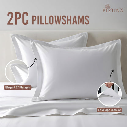 Pure 100% Cotton Pillow Shams King Size Set of 2 White, Luxurious 400 Thread Count Long Staple Cotton Sateen with Envelope Closure (Combed White Cotton Pillow Shams King)