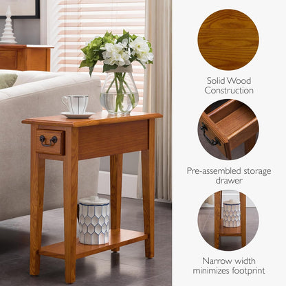 Haven Ridge End Table, Solid Wood, 1 Storage Drawer, Bottom Display Shelf, Narrow, Easy-Assembly, Medium Oak, 24.0 In. L X 10.0 In. W X 24.0 In. H, 9017-MED