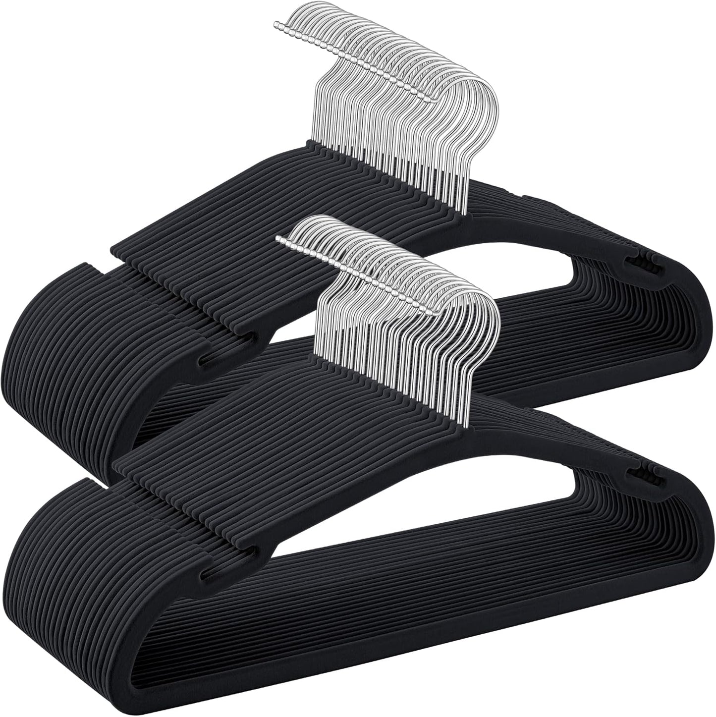 Velvet Hangers 50 Pack, Non-Slip Clothes Hangers, 17 X 8.3 Inches, Coat Hangers with Wide Shoulder Notches, Pants Bar, 360° Swivel Hook, Space-Saving, for Closet, Ink Black UCRF039B03