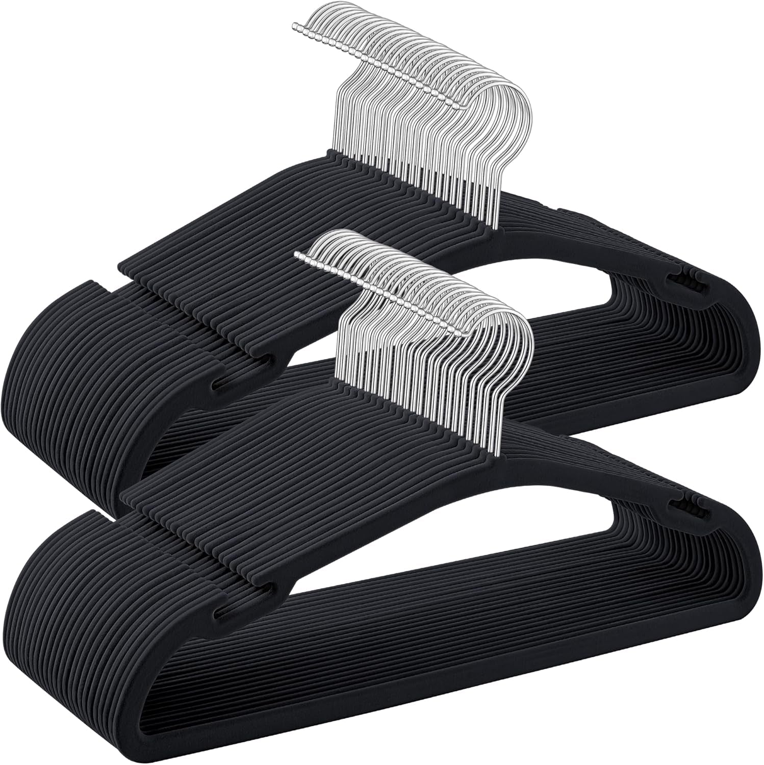 Velvet Hangers 50 Pack, Non-Slip Clothes Hangers, 17 X 8.3 Inches, Coat Hangers with Wide Shoulder Notches, Pants Bar, 360° Swivel Hook, Space-Saving, for Closet, Ink Black UCRF039B03