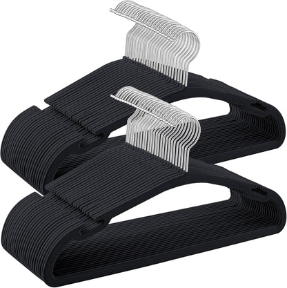 Velvet Hangers 50 Pack, Non-Slip Clothes Hangers, 17 X 8.3 Inches, Coat Hangers with Wide Shoulder Notches, Pants Bar, 360° Swivel Hook, Space-Saving, for Closet, Ink Black UCRF039B03