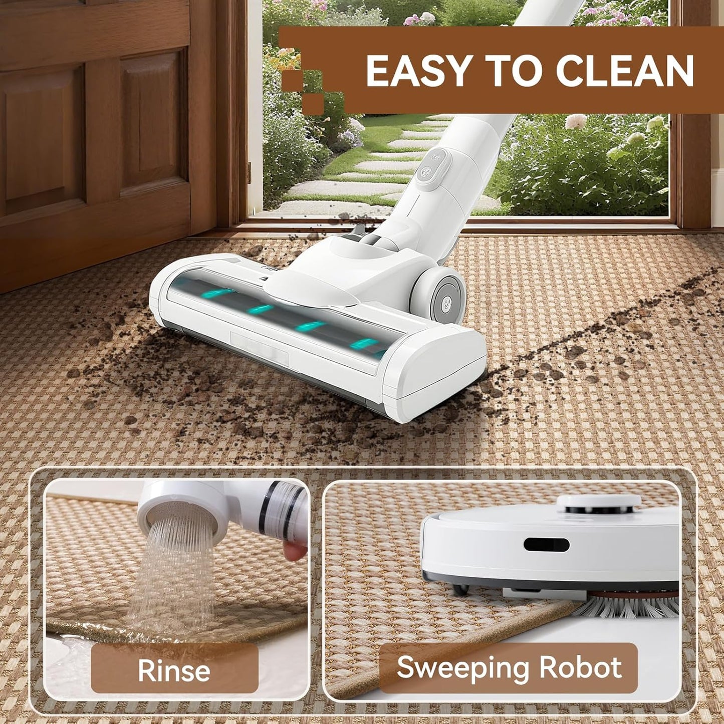 Front Door Mat 17''X30'', Absorbent Muddy Dirt Resist Washable Non Slip Low-Profile Indoor Doormat, Entryway Welcome Door Mats, Brown