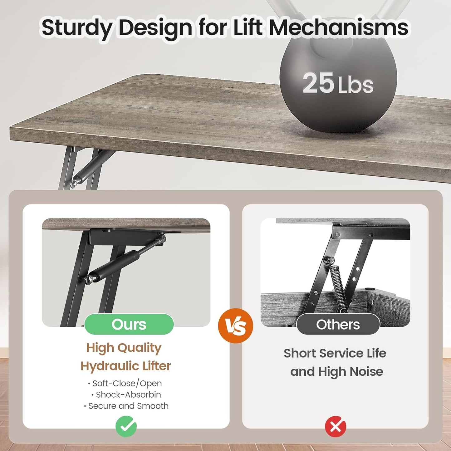 31.5" Lift Top Coffee Table with Storage, Square Coffee Tables for Living Room, Farmhouse Coffee Table with Large Hidden Storage Compartment and Adjustable Shelves, Grey