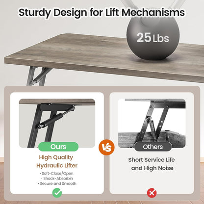 31.5" Lift Top Coffee Table with Storage, Square Coffee Tables for Living Room, Farmhouse Coffee Table with Large Hidden Storage Compartment and Adjustable Shelves, Grey
