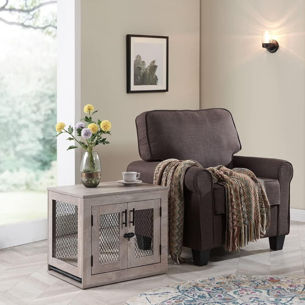 25.5 Inch Dog Crate Furniture, Wooden Dog Kennel for Small Breed, Indoor Wood Dog Cage, inside Side End Table Crate with Tray and Dog Bed for Puppy, Cats, Min Pigs, Rabbit, up to 25 Lbs