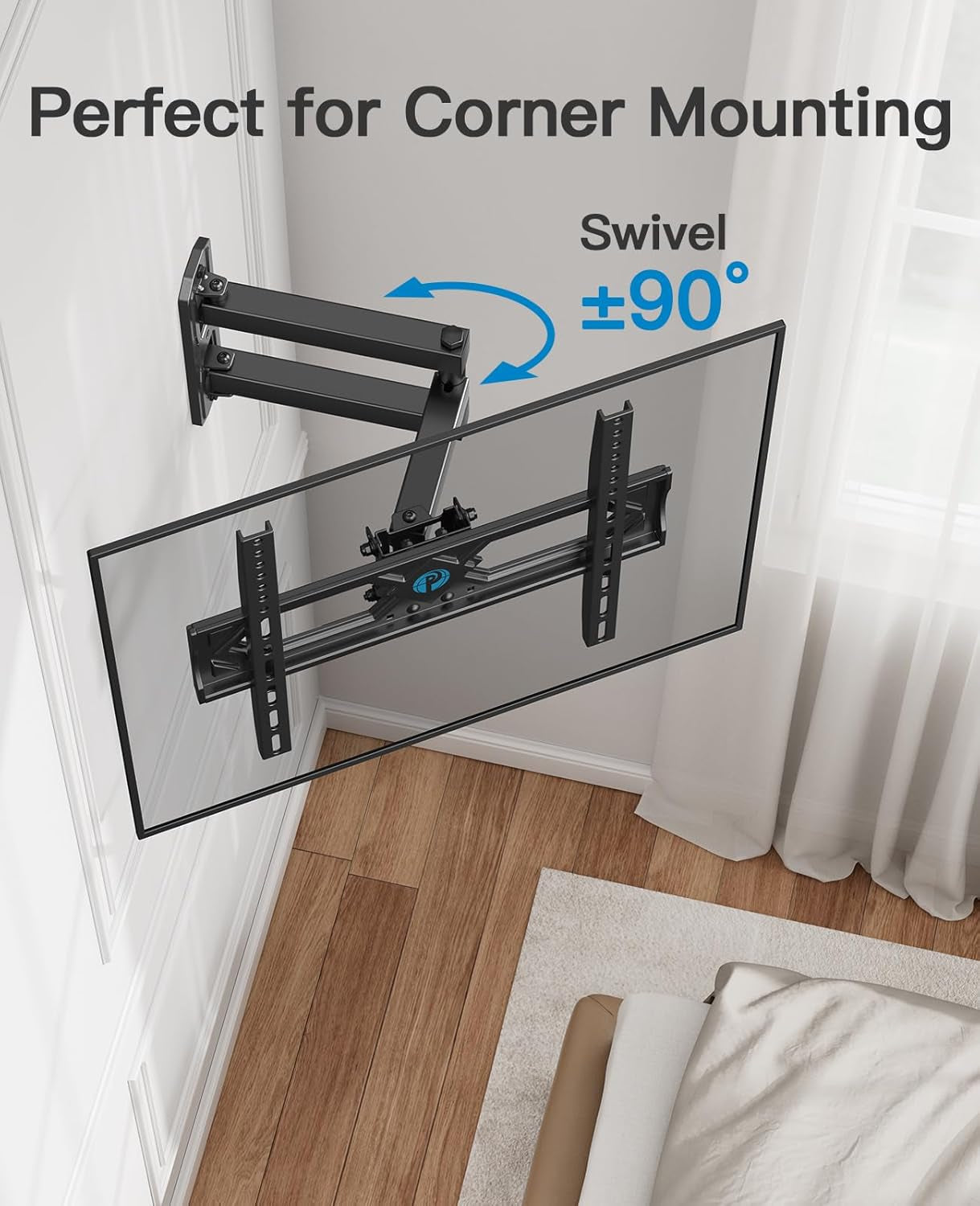 Full Motion TV Wall Mount for 26-65 Inch Flat Curved Tvs, Heavy Duty Single Articulating Arms, Corner TV Mount up to VESA 400X400Mm and 77Lbs, Support Swivel, Tilt, Level Adjustment