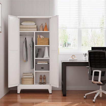 Metal Armoire Wardrobe Closet with Hanging Rod,71'' Laundry Room Cabinets with 2 Doors and 3 Adjustable Shelves,Bedroom Armoires,Laundry Room Cabinets,Armario De Ropa Closet（Modern）