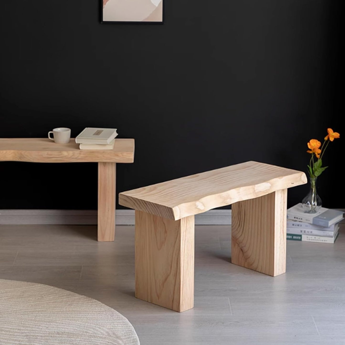 Entryway Wooden Bench Seat Solid Wood Dining Bench End of Bed Bench Entryway Furniture Narrow Farmhouse Bench Sturdy and Stable for Dining Table Bedroom Living Room Hallway(80Cm(31.5In))