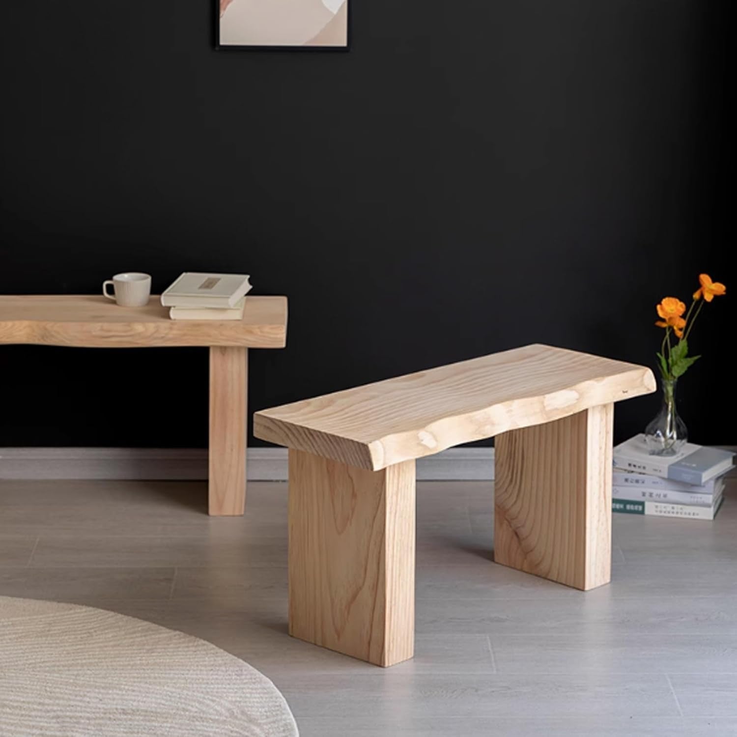 Entryway Wooden Bench Seat Solid Wood Dining Bench End of Bed Bench Entryway Furniture Narrow Farmhouse Bench Sturdy and Stable for Dining Table Bedroom Living Room Hallway(80Cm(31.5In))