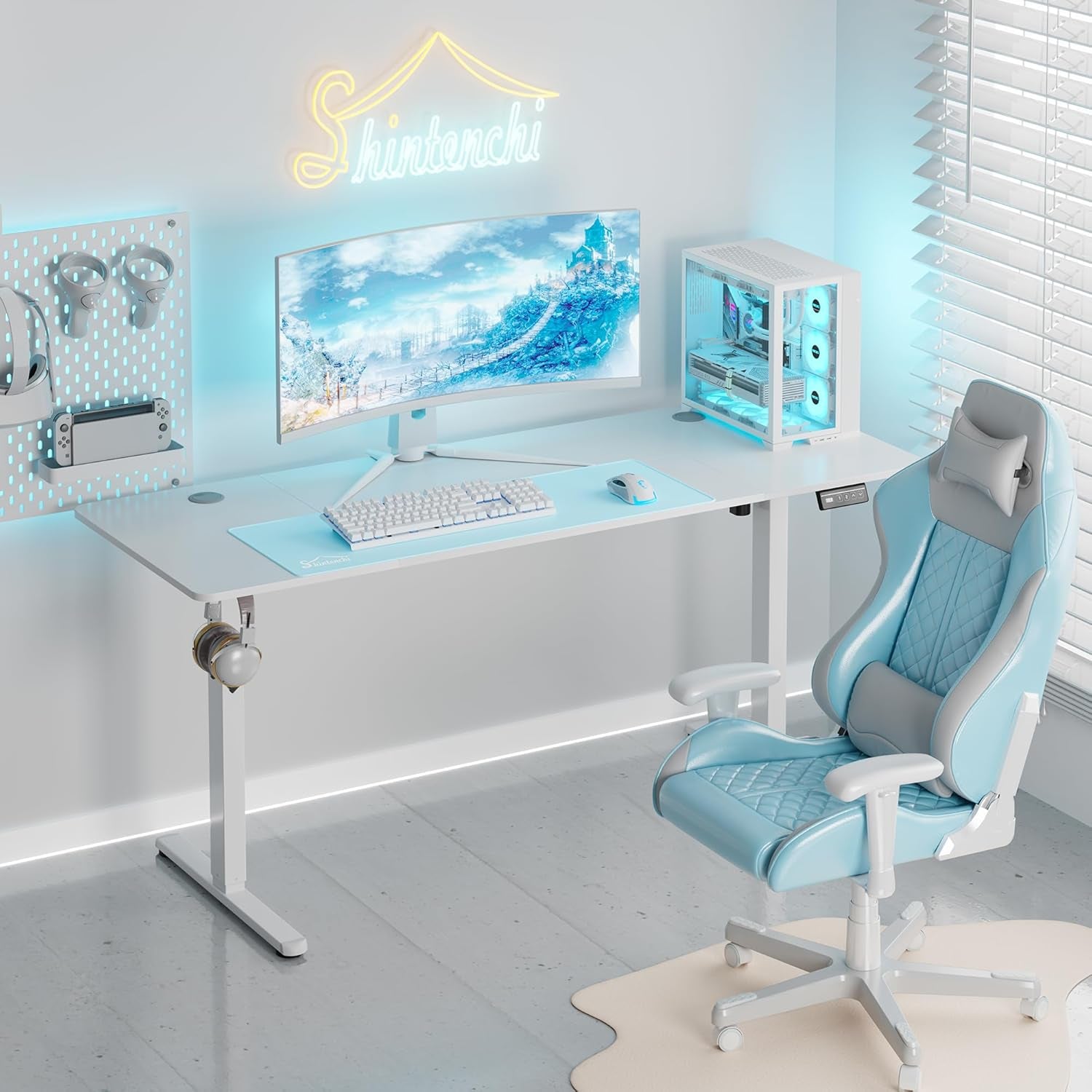 Standing Desk, 63X24 Inch Height Adjustable Electric Sit Stand up Desk, Ergonomic Rising Computer Table, Modern Lift Gaming Desk Workstation for Home Office, White