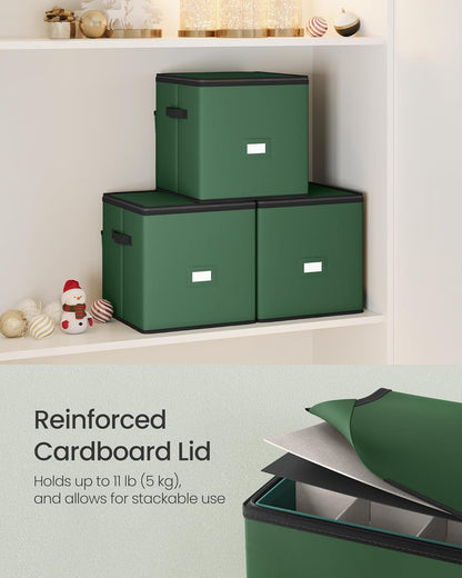 Christmas Ornament Storage Box, Dual Zippers, Stackable Christmas Storage Container with Lid, 4 Trays, 600D Oxford, 3-Inch 64 Slots, Forest Green URFB034C01
