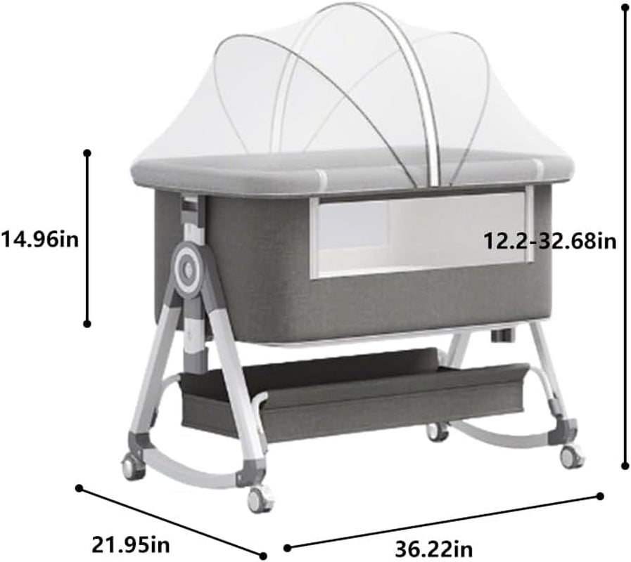 Baby Bassinet,3 in 1 Baby Bassinets Bedside Sleeper with Wheels and Mosquito Net,Bedside Bassinet for Baby with Comfy Mattress, Mattress&Breathable Mesh,Storage Basket