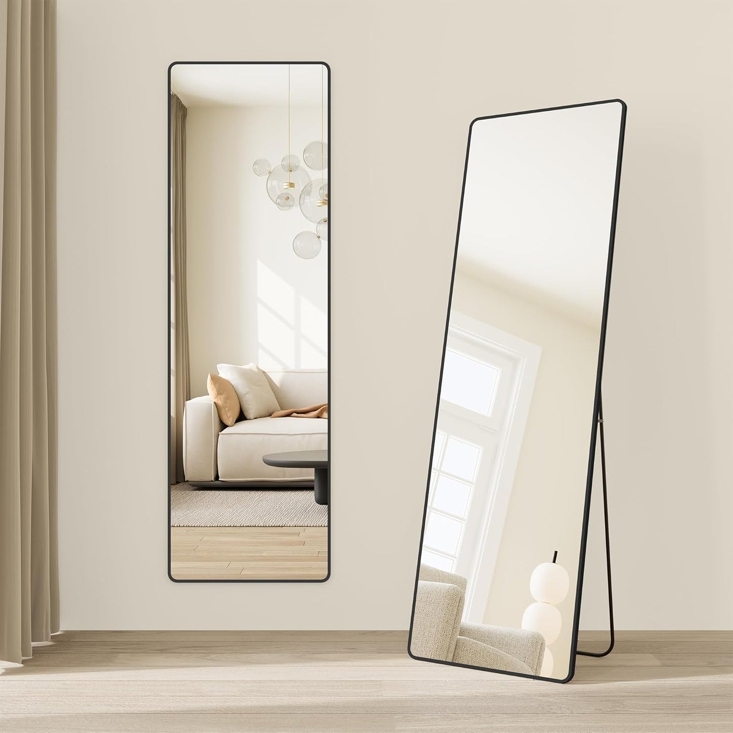 Full-Length Floor Mirror, 3-In-1, Modern Standing Full Body Mirror, Inspired by Original Award-Winning Design, 16.5 X 18.9 X 68.9 Inches, Living Room, Bedroom, Oak Beige and Ink Black