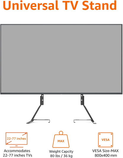 Universal TV Stand, Black - Height Adjustable up to 77 Inch, Compatible with Soundbars, Hold up to 80 Lbs