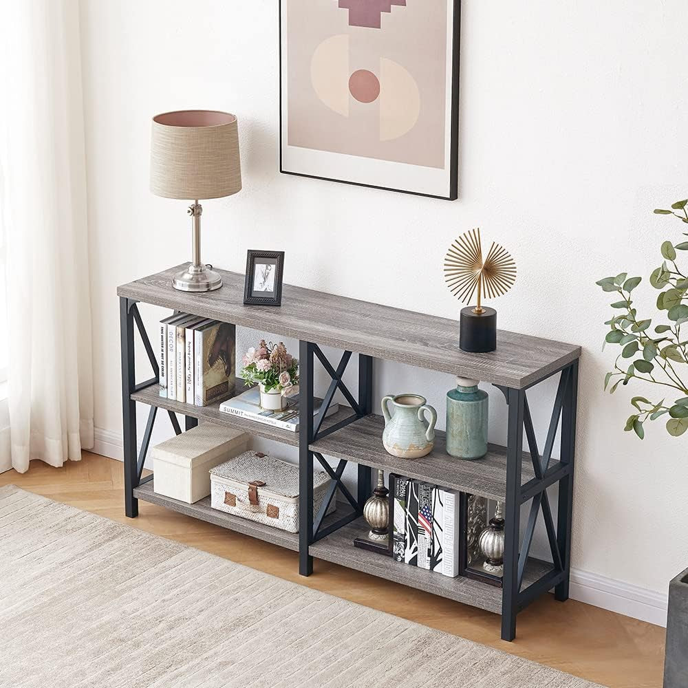 Farmhouse Sofa Table, Rustic Console Table for Living Room, Entryway Table with Storage, Hallway Entry Table for Foyer, Light Grey Oak, 47 Inch