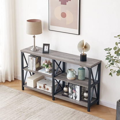 Farmhouse Sofa Table, Rustic Console Table for Living Room, Entryway Table with Storage, Hallway Entry Table for Foyer, Light Grey Oak, 47 Inch