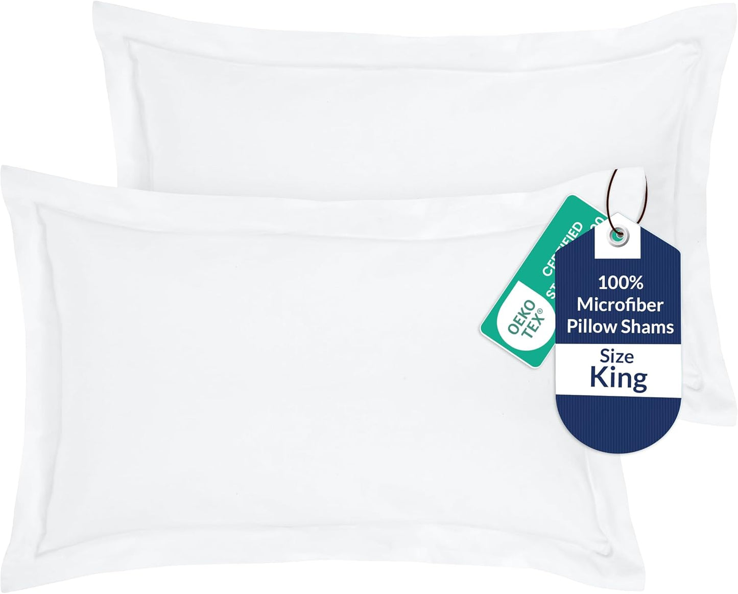 Pillow Shams 2 Pack King Size 20X36 Inch - Brushed 1800 Microfiber - Bed Pillow Shams, Wrinkle Resistant Super Soft and Cozy - Back Overlap Closure - Oxford Pillowcase (King, White)