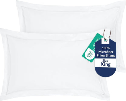 Pillow Shams 2 Pack King Size 20X36 Inch - Brushed 1800 Microfiber - Bed Pillow Shams, Wrinkle Resistant Super Soft and Cozy - Back Overlap Closure - Oxford Pillowcase (King, White)