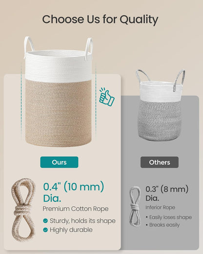 Laundry Hamper, Cotton Rope Laundry Basket with Handles, for Children, Toys, Clothing, Living Room, Bedroom, 21.1 Gallons, 15.7 X 15.7 X 23.6 Inches, White and Grayish Brown URLH062LZ01