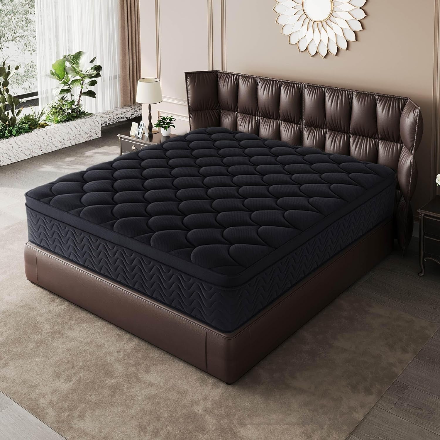 12 Inch Full Size Mattress 54”Wx75”L, Black Individual Pocket Spring Innerspring Mattress with Motion Isolation & Pressure Relief, Mattress in a Box
