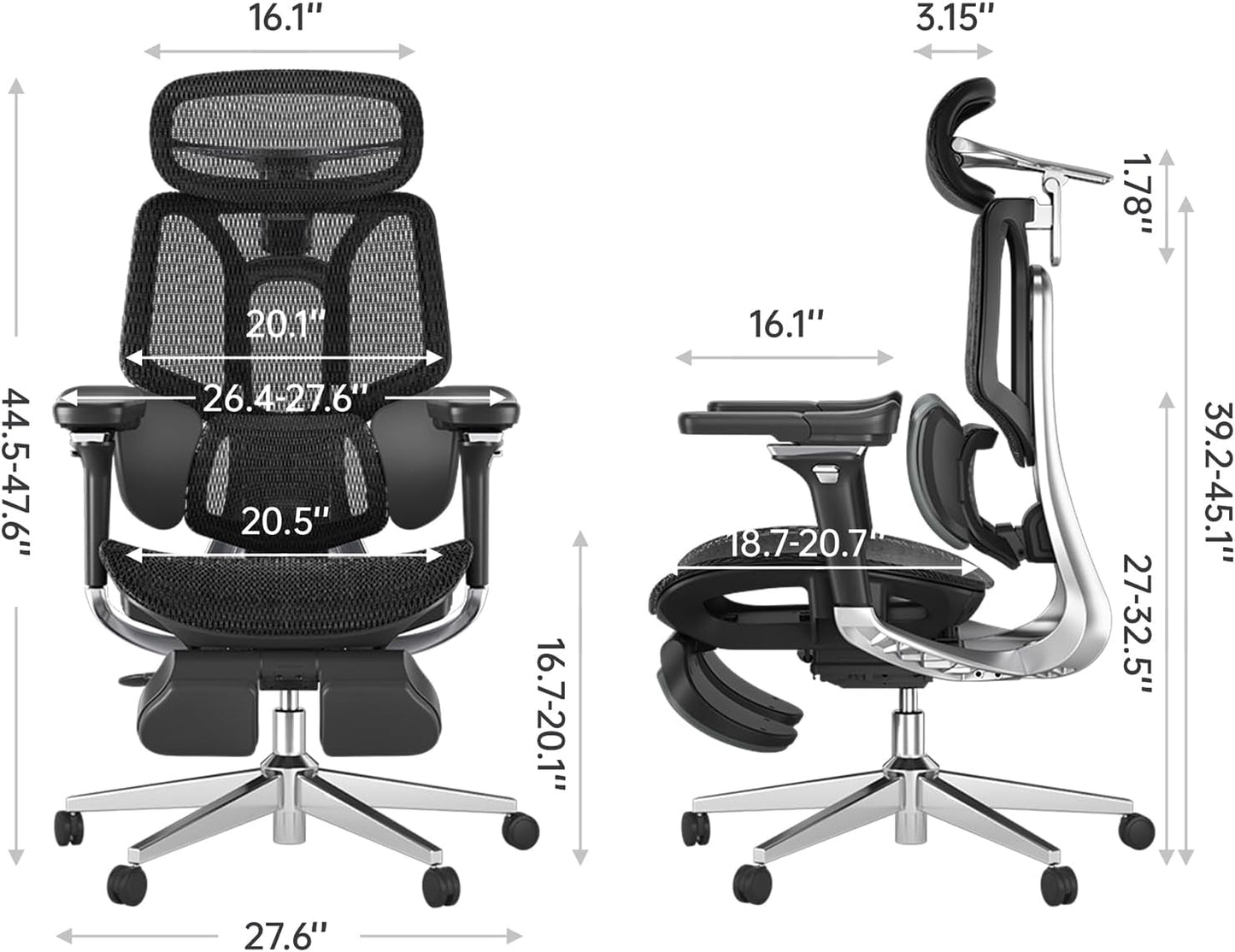 E3 Pro Ergonomic Office Chair, Big and Tall Office Chair - with 3-Zone Dynamic Lumbar Support, 4D Adjustable Headrest, 6D Adjustable Armrests, Swivel, Black