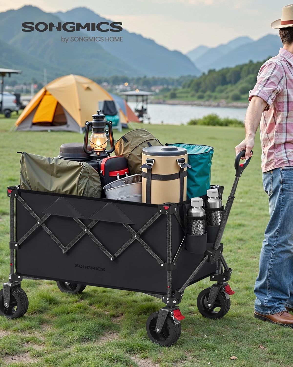 40-Gallon Collaspible Wagon, Wagons Carts Foldable, for Camping Garden Outdoor, with Handle, Holds up to 330 Lb, 4 Removable Wheels, Space-Saving, Ink Black UGFW115B01