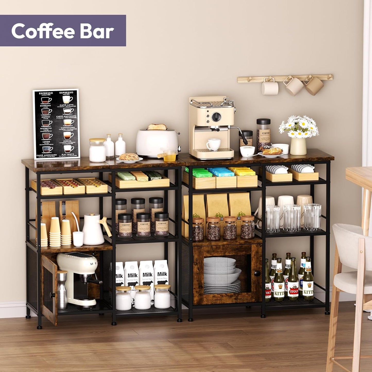 Coffee Bar Cabinet Station - Farmhouse Small Coffee Stand Station with Doors, Rustic Storage Organizer for Kitchen, Buffet Sideboard Cabinet Table for Home, Office, Corner, Bar, Espresso