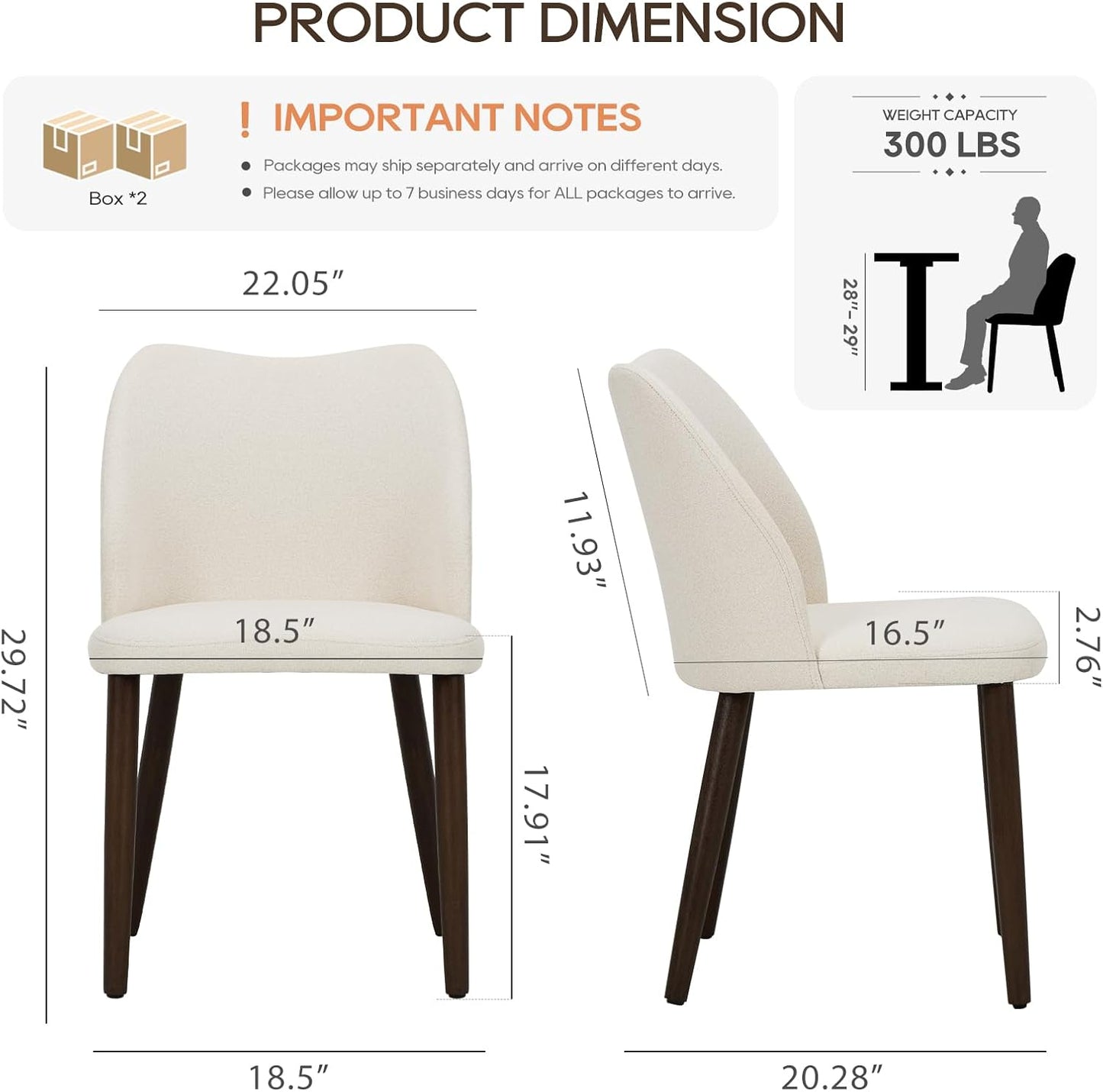 Upholstered Dining Chairs Set of 4, Modern Fabric Dining Room Kitchen Side Chair with Padded Seat and Wood Legs for Restaurant/Cafe, Beige
