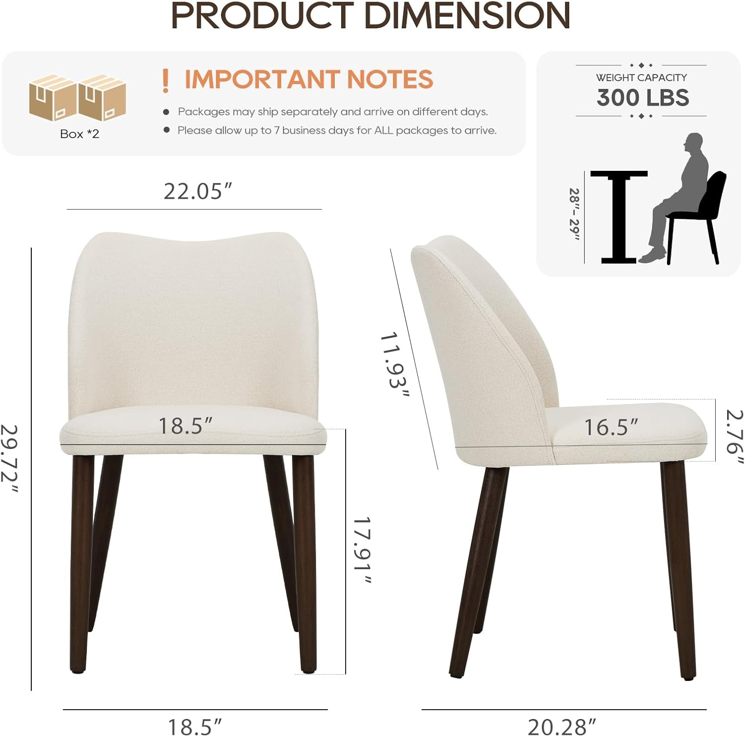 Upholstered Dining Chairs Set of 4, Modern Fabric Dining Room Kitchen Side Chair with Padded Seat and Wood Legs for Restaurant/Cafe, Beige