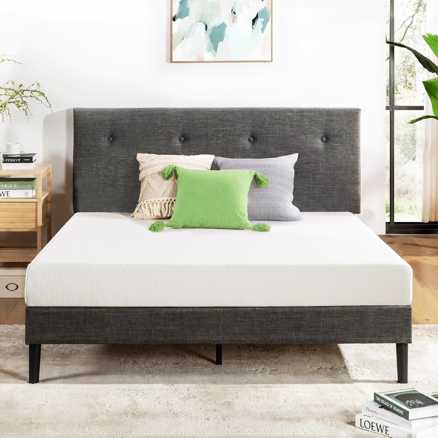6 Inch Twin Mattress Bed-In-A-Box, Green Tea Memory Foam, White