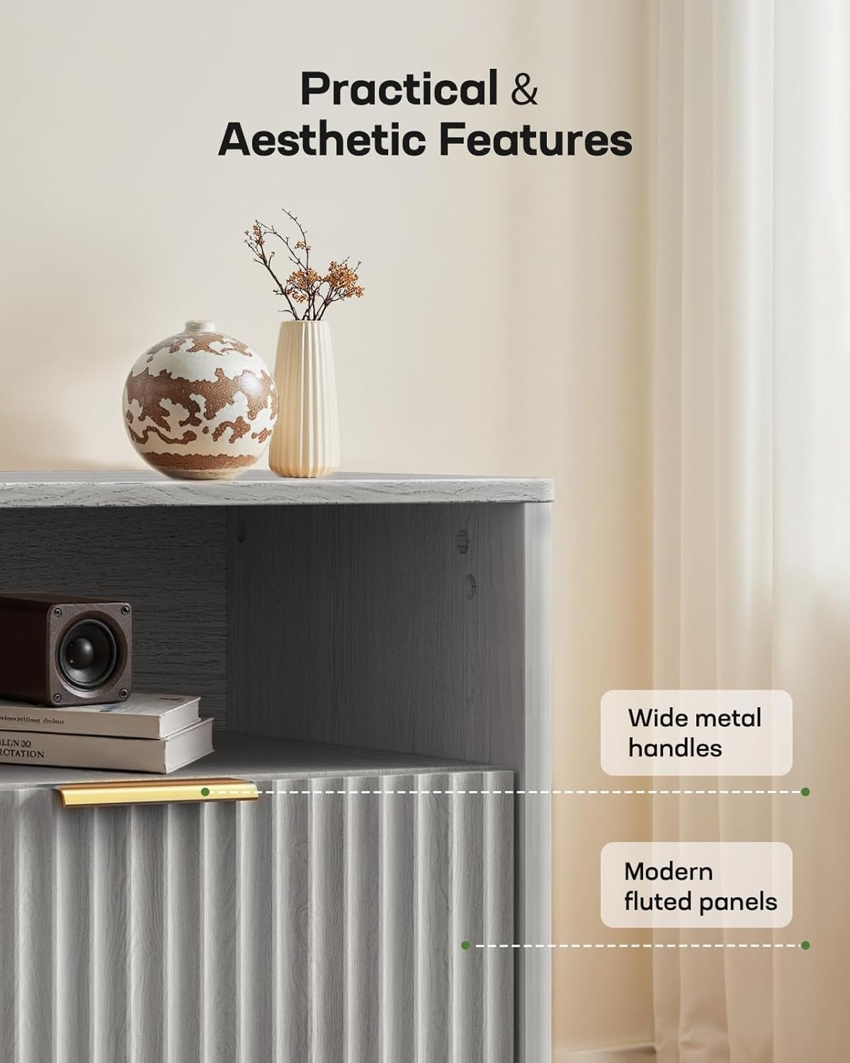 59″ Wide TV Stand for Tvs up to 65″, Modern Entertainment Center with Fluted Panels, 3 Easy-Sliding Drawers, Open Shelves & Cable Hole, Sturdy 3-Tier TV Stands for Living Room & Bedroom, Grey