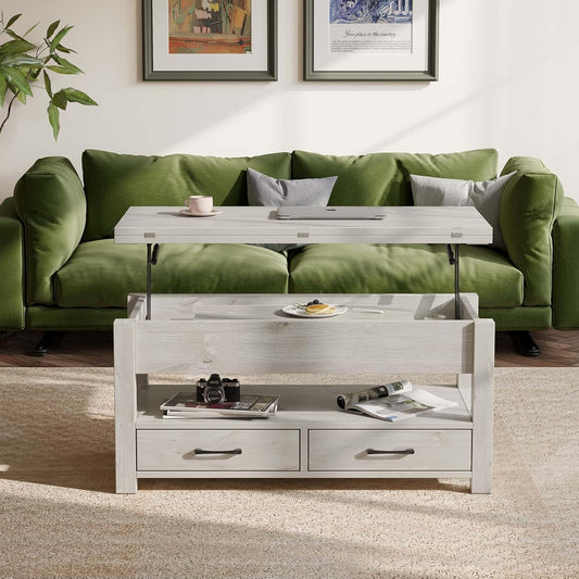 Coffee Table Lift Top, Multi-Function Convertible Coffee Table with Drawers and Hidden Compartment, Converts to Dining Table for Living Room, Home Office,Grey