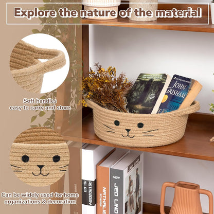 Small Storage Basket, Cute Baskets for Cat Toys, Woven Doy Toy Box Empty Gift Bin for Organizing, Jute, 9.8 X 4 Inches