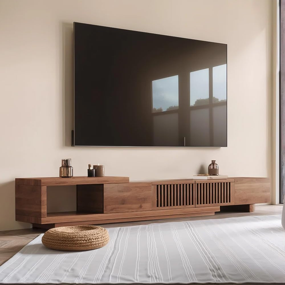 Mid-Century Modern Extendable 78.5"-105" TV Stand for Tvs up to 70"-100",Entertainment Centers with 2 Drawers and 2 Storage Units, for Living Room,Bedroom,Walnut