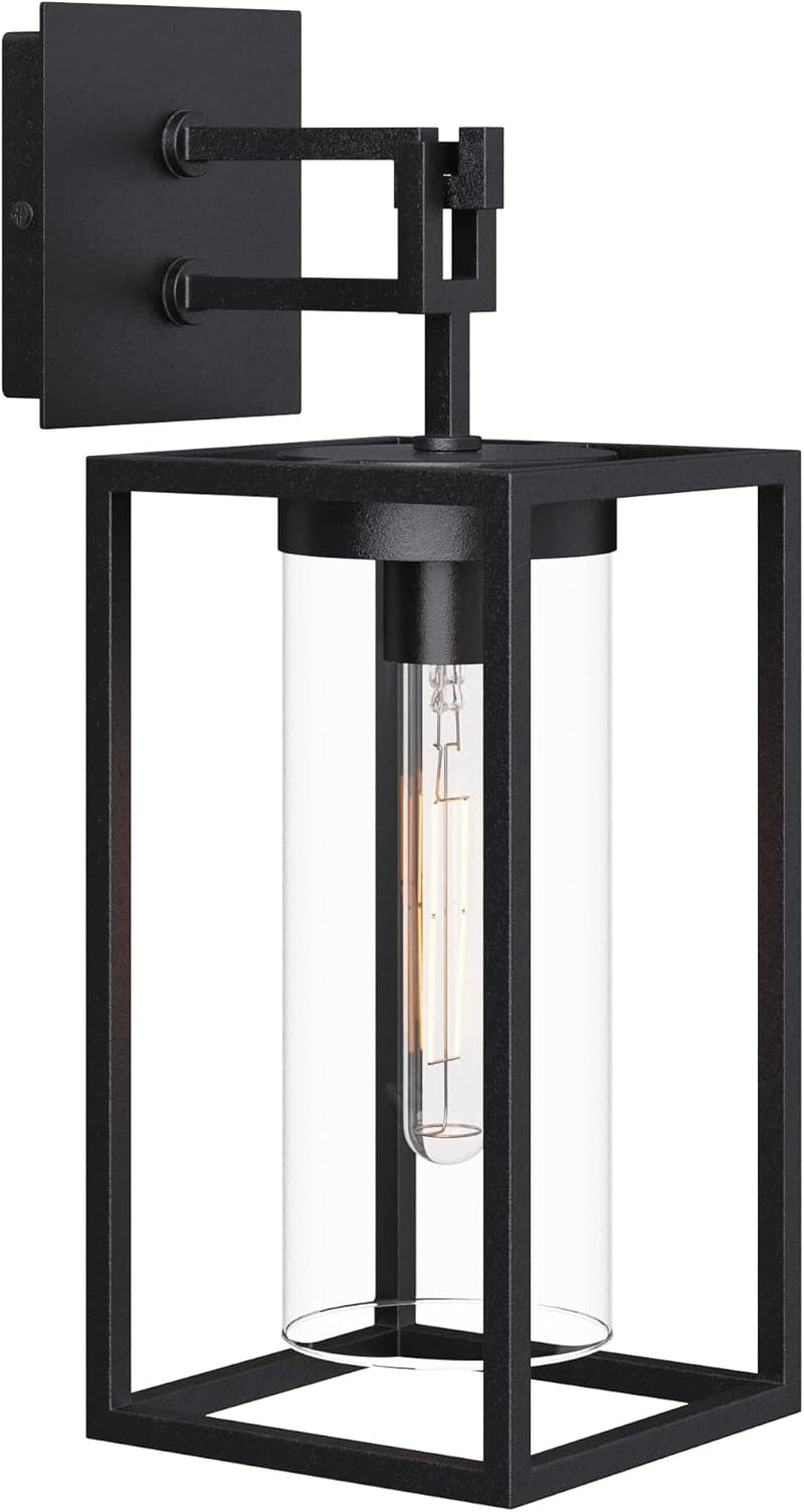 Sedona Outdoor Black Wall Sconce Light Fixture, Exterior Porch Lantern with Open Iron Frame and Cylinder Glass Shade for Patio and Front Door, Black/Clear, Set of 2