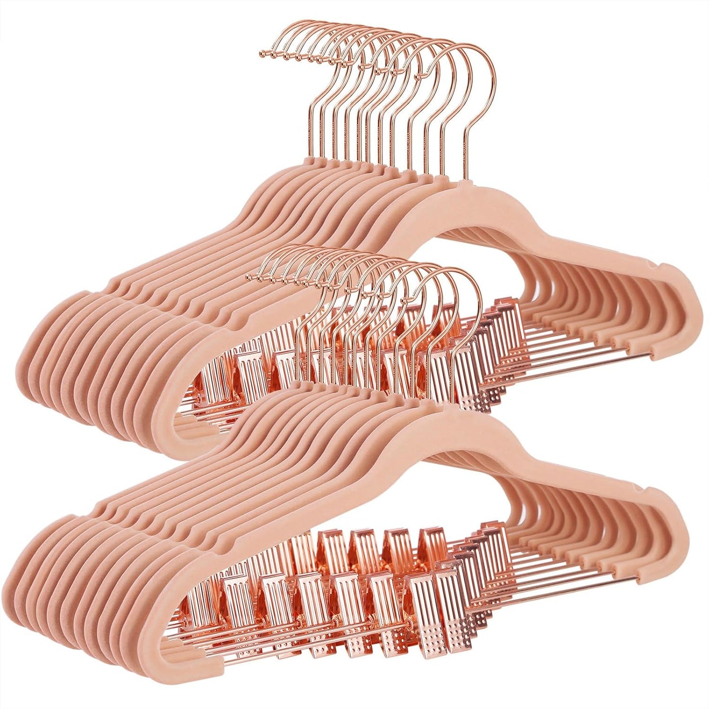 24 Pack Pants Hangers, 16.7 Inch Coat Hangers with Rose Gold Colored Movable Clips, Heavy-Duty, Non-Slip, Space-Saving, for Pants, Skirts, Dresses, Light Pink UCRF14PK24
