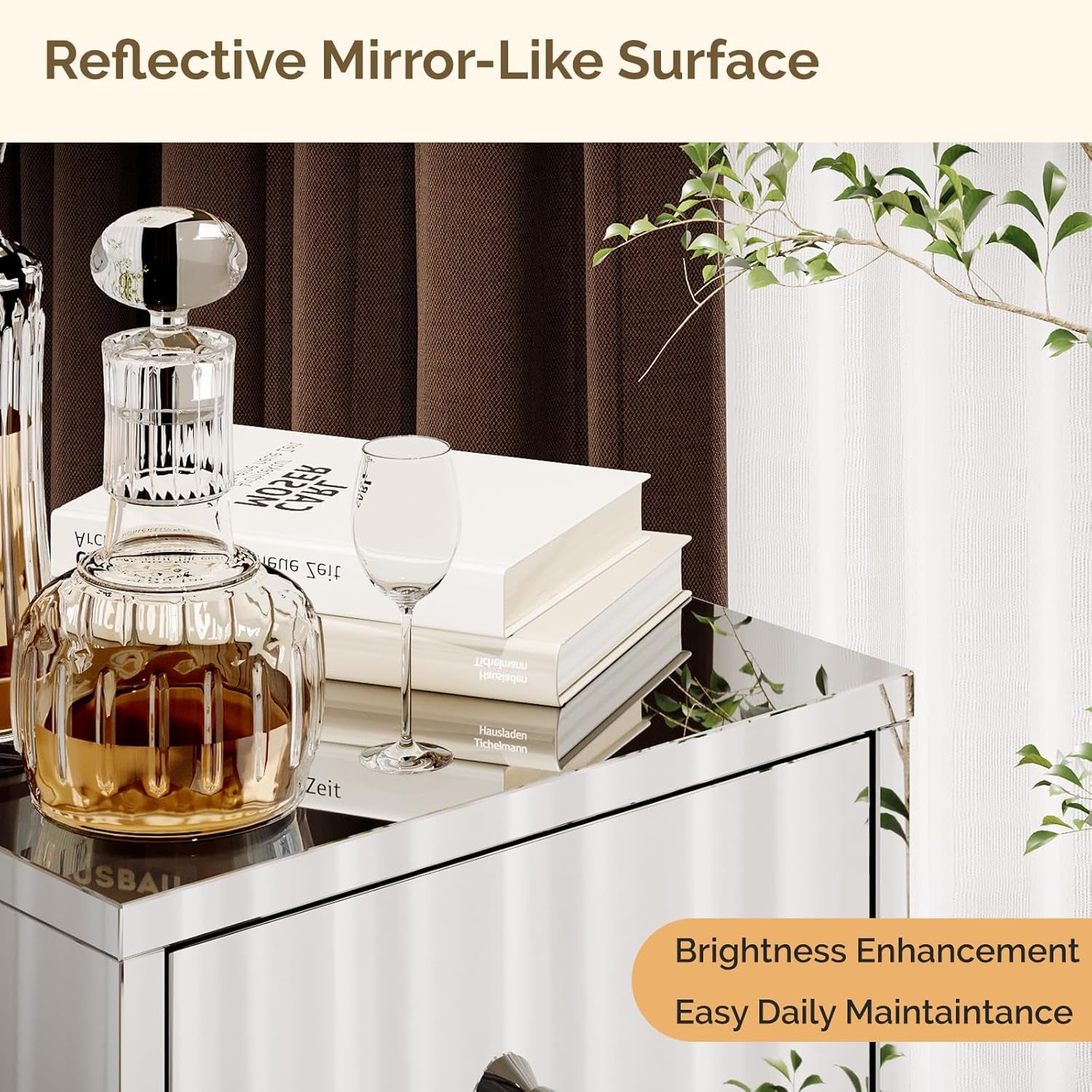 Mirror-Look Nightstands Set of 2, Silver Nightstand with 3 Drawers, Night Stand for Bedroom, Faux Mirrored Nightstand, 11.8" W*11.8" D*23.5" H