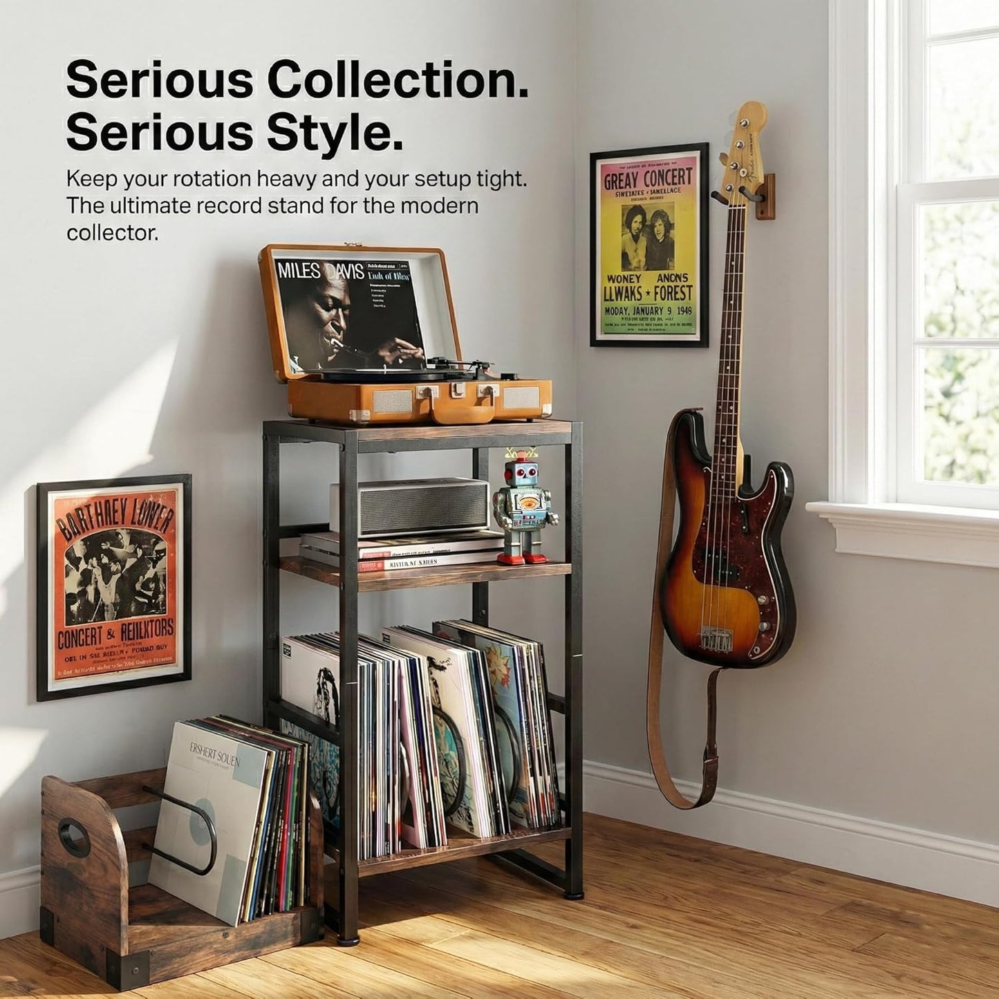 Record Player Stand,3-Tier Record Player Table with U-Shaped Vinyl Storage up to 120 Albums,28" H End Table Turntable Stand with Storage,Record Table Vinyl for Living Room Bedroom