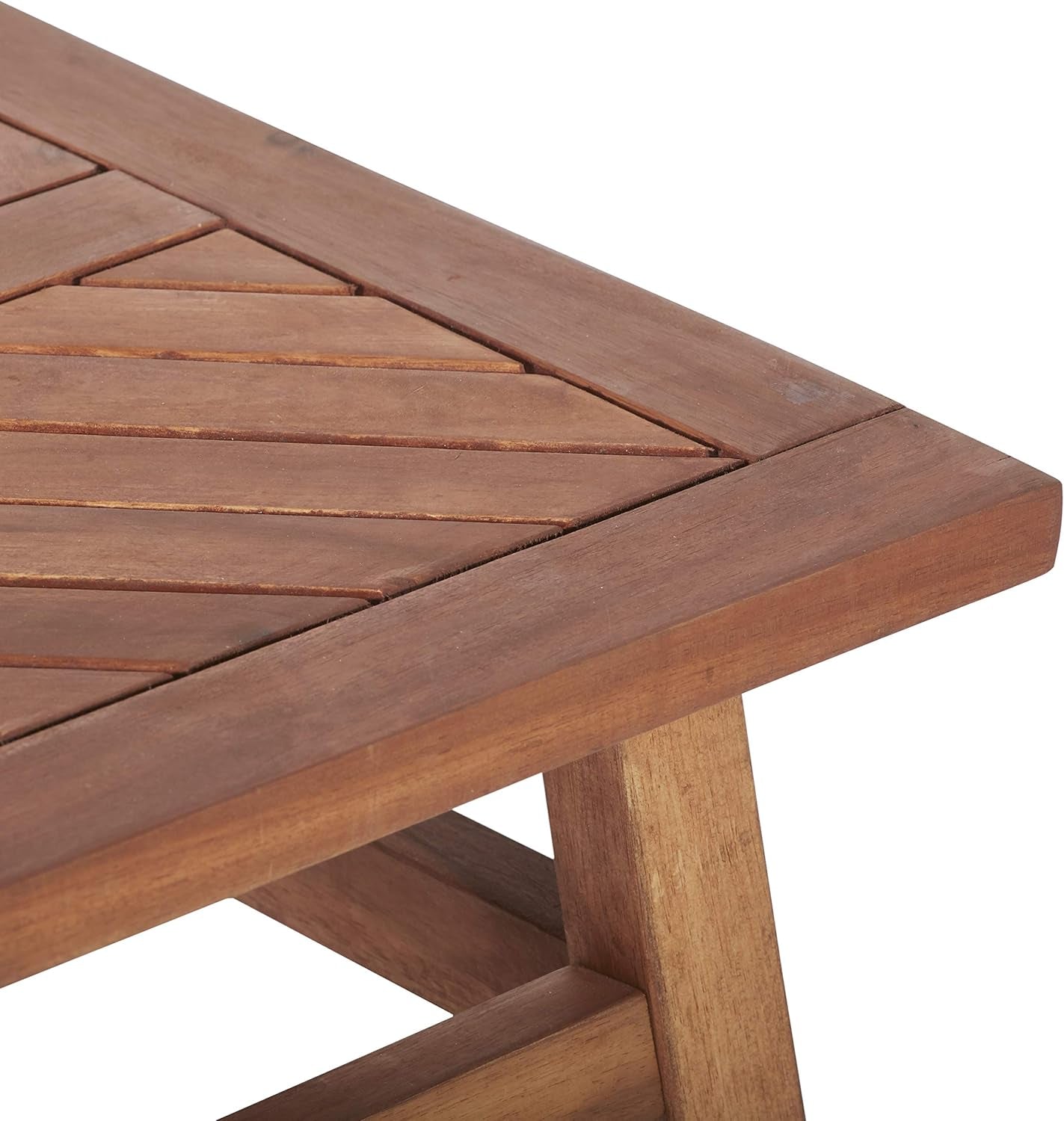 Outdoor Patio Wood Chevron Rectangle Coffee Table All Weather Backyard Conversation Garden Poolside Balcony, 42 Inch, Brown
