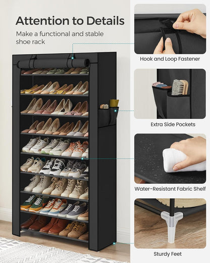 10-Tier Shoe Rack, Shoe Storage Cabinet with Dustproof Cover, Free-Standing Shoe Storage Organizer for Closet, Entryway, Hold 40-50 Pairs of Shoes, for Sneakers, High Heels, Black URXJ36HV1