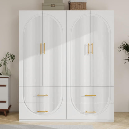 71" H 4 Doors Armoire Wardrobe Closet with Drawers, Bedroom Armoires Cabinet Wooden with Hanging Rod and Drawers,Large Wardrobes and Armoires for Storage Tall Wardrobe Armoires White
