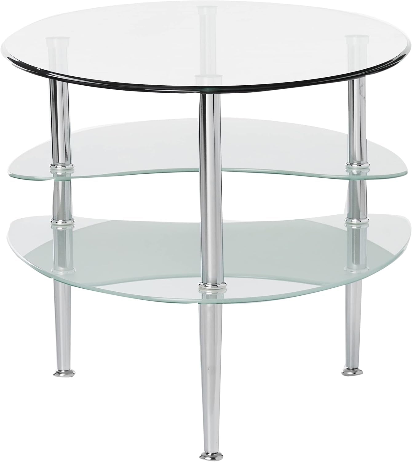 Modern Oval Glass Coffee Table Living Room Accent Ottoman Storage Shelf, 37 Inch, Glass
