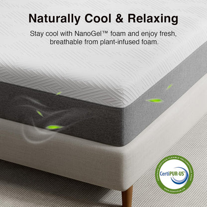 10 Inch Twin XL Gel Memory Foam Mattress in a Box, Back Pain Relief & Body Support, Grey, Certipur-Us Certified