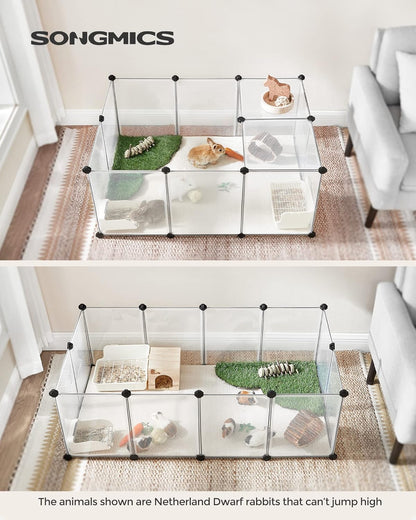 20 Panels Pet Playpen with Floor, Small Animal Playpen, Pet Fence Indoor, DIY Plastic Enclosure for Guinea Pigs, Bunny, Hamsters, Hedgehogs, 49.2 X 24.8 X 16.5 Inches, White ULPC001W01