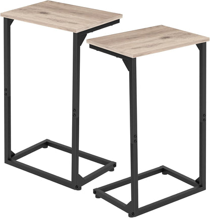 C Shaped End Tables Set of 2, Couch Side Tables That Slide Under, TV Trays for Living Room, Bedroom, Small Space, Sofa, Grey HET02BGY