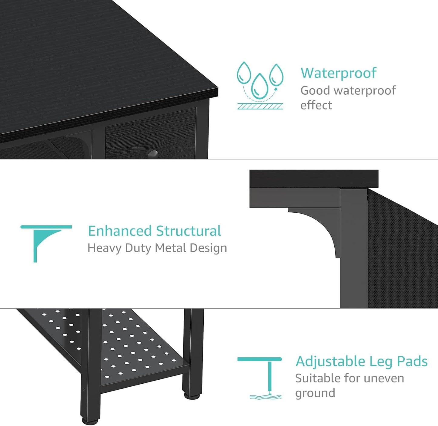 Gaming Desk with Fabric Drawers, 47 Inch Computer Desk for Home Office, Modern Simple Study Writing Table PC Desks for Bedroom, Black