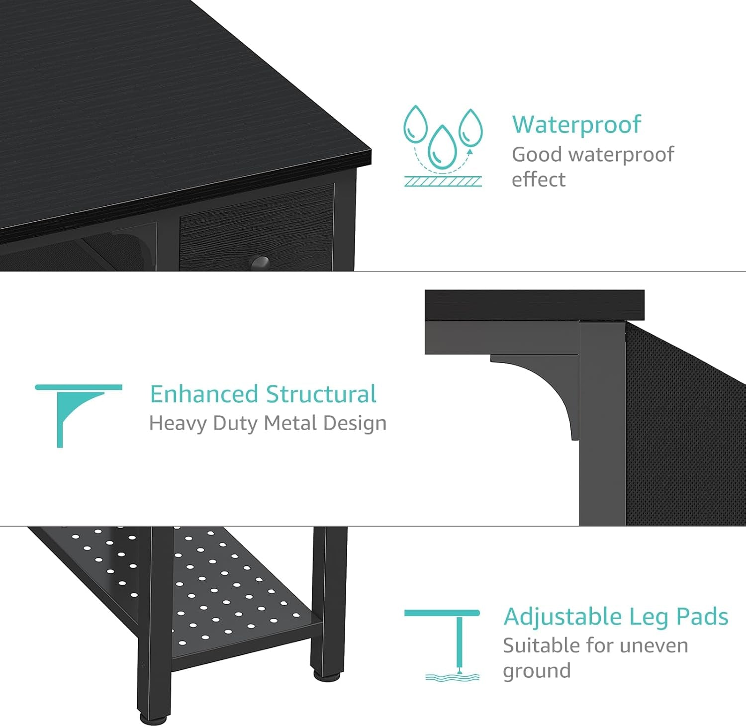 Gaming Desk with Fabric Drawers, 47 Inch Computer Desk for Home Office, Modern Simple Study Writing Table PC Desks for Bedroom, Black