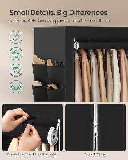 Portable Closet, Fabric Wardrobe, Clothes Rack with Shelves, Pockets, Large Capacity, 4 Hanging Rods, 17.7 X 74.4 X 70.9 Inches, Black URYG011BZ02