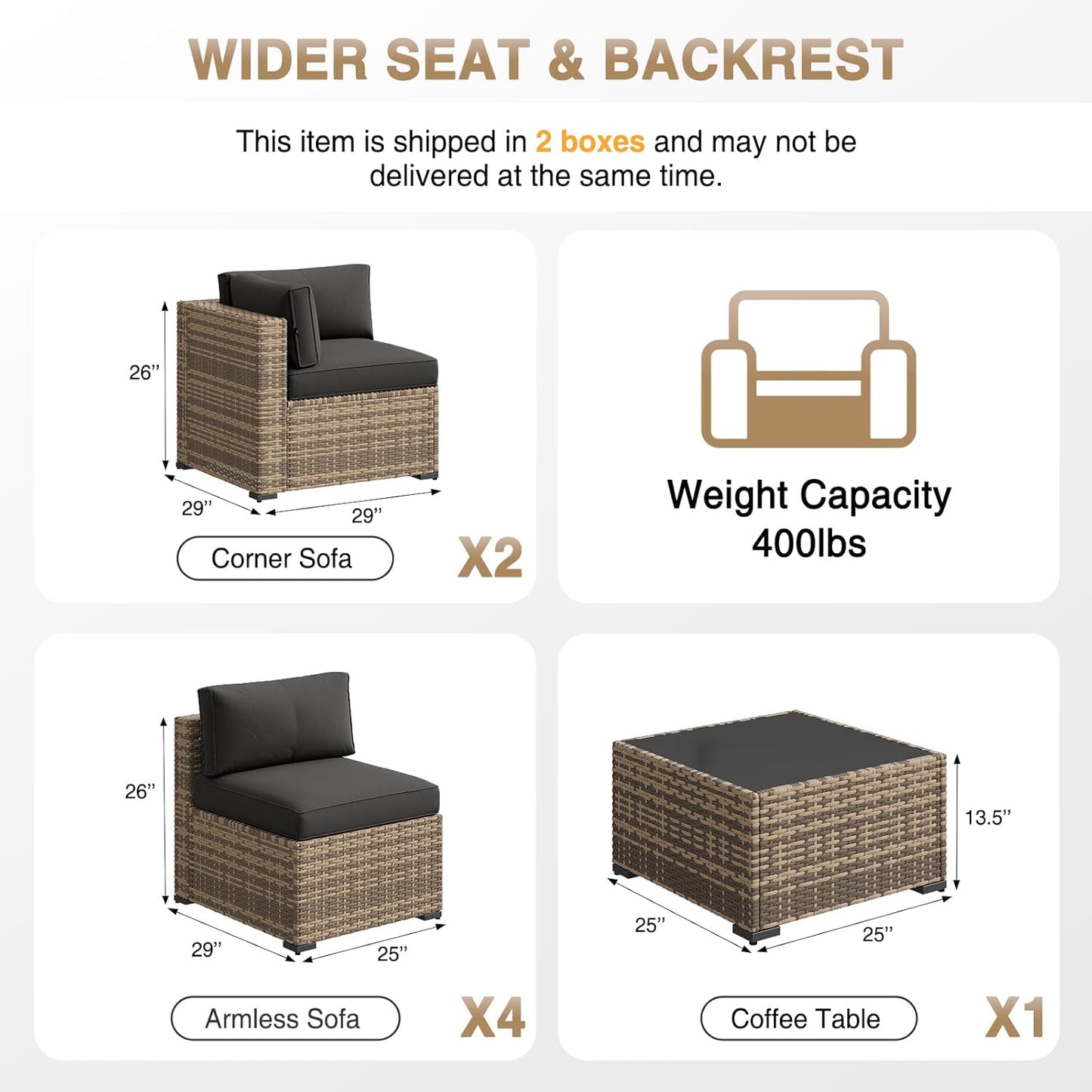 Patio Furniture Sets, 7-Piece Outdoor Furniture with Thick Cushions, Wicker Conversation Set Sectional Sofa for Backyard, Poolside, Garden