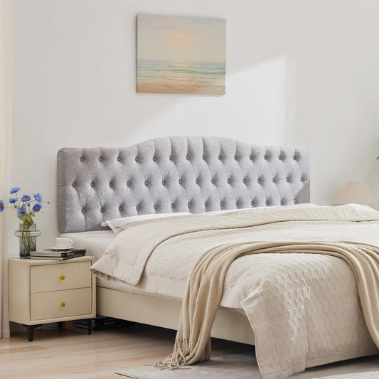 Upholstered Full Headboard, Button Diamond Tufted Headboards with Adjustable Height and Solid Wood Leg, Linen Fabric Padded Headboard for Full Size Bed, Mordern Head Board, Grey